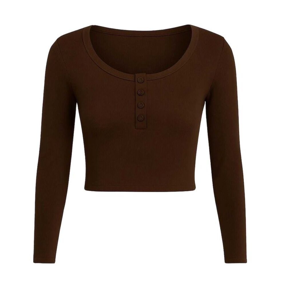 I Saw It First Womens/Ladies Ribbed Long-Sleeved Crop Top / Chocolate